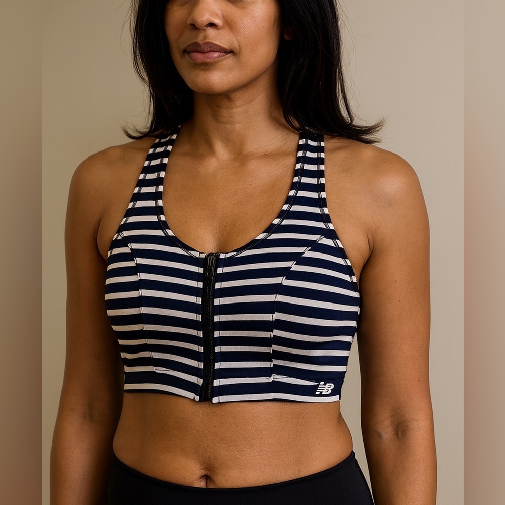 New Balance Striped Zip-Front Sports Bra Size Large